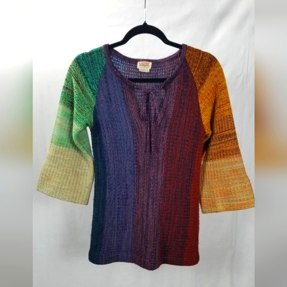 Vintage 60s 70s Casual Corner Multi Color Knit Sweater Size Small